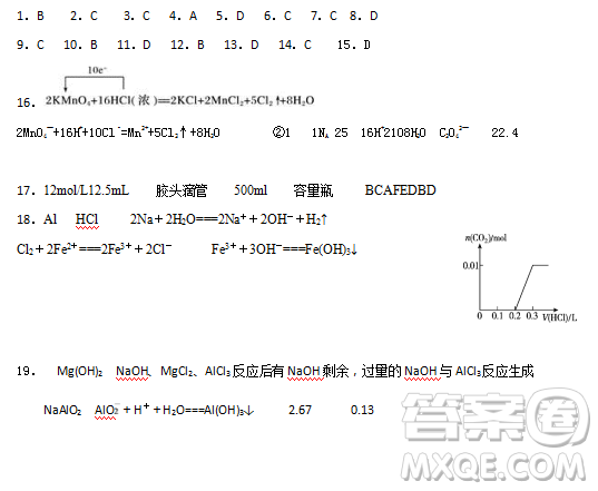 2018年秋四川省棠湖中學(xué)高一期中考試化學(xué)試題參考答案