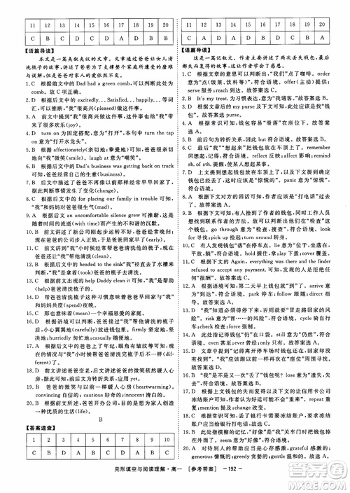 唐人英語2018頂尖訓(xùn)練完形填空與閱讀理解160篇高一參考答案