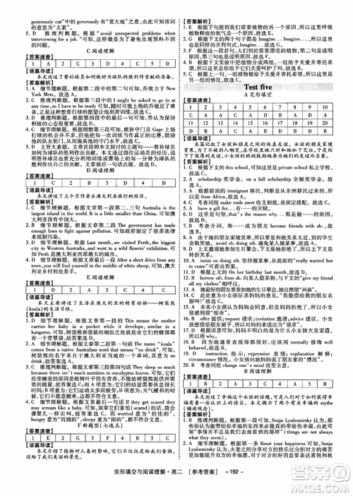 唐人英語(yǔ)2018頂尖訓(xùn)練高二完形填空與閱讀理解160篇參考答案