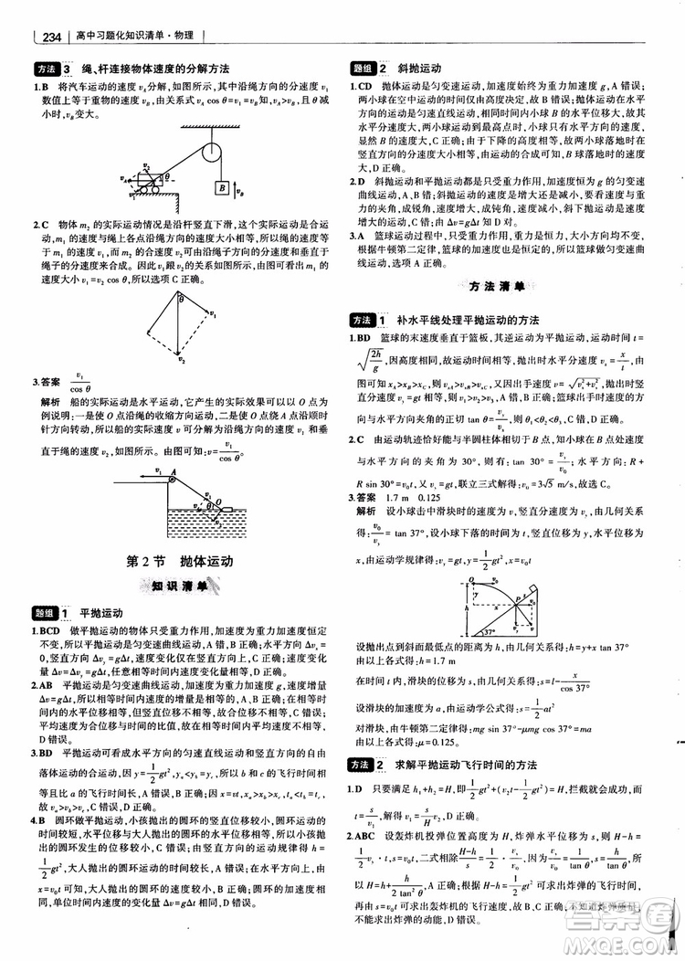 2019版高考高中習題化知識清單物理參考答案