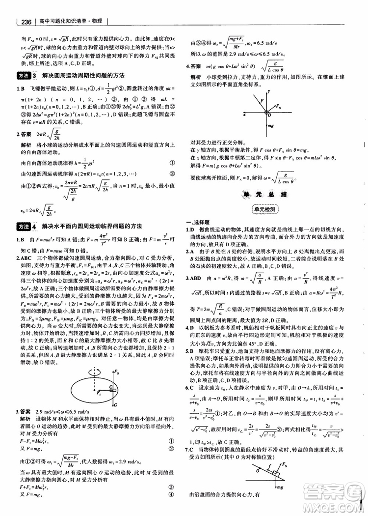 2019版高考高中習題化知識清單物理參考答案