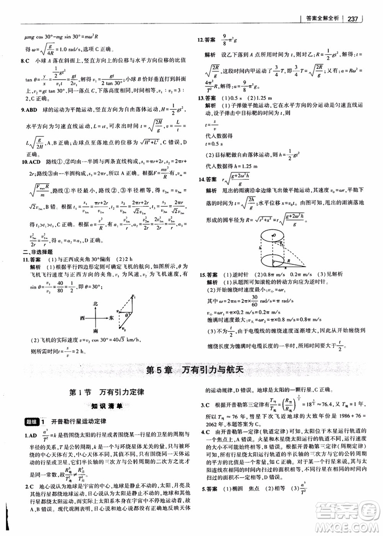 2019版高考高中習題化知識清單物理參考答案