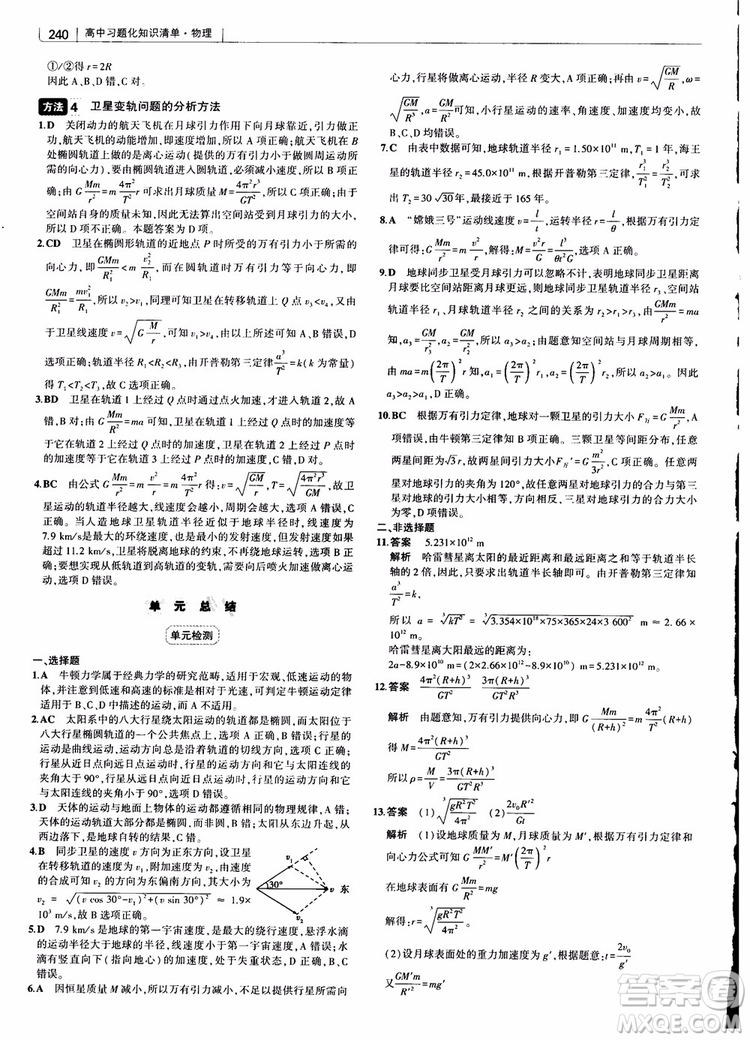 2019版高考高中習題化知識清單物理參考答案