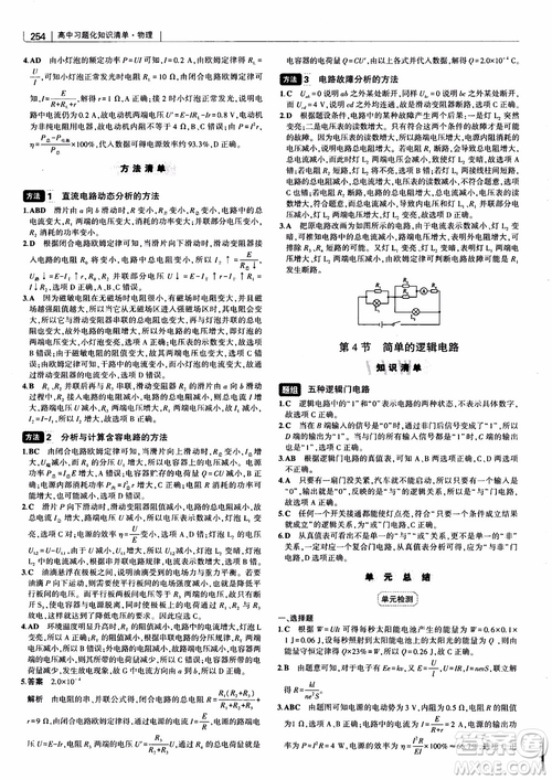 2019版高考高中習題化知識清單物理參考答案