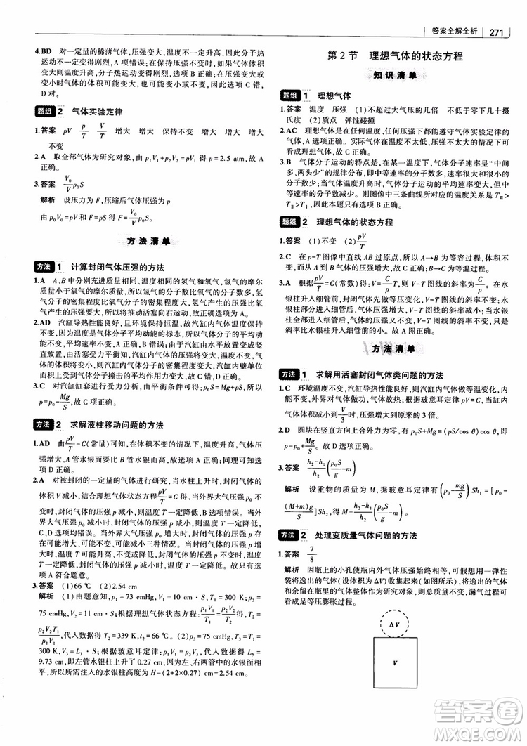 2019版高考高中習題化知識清單物理參考答案