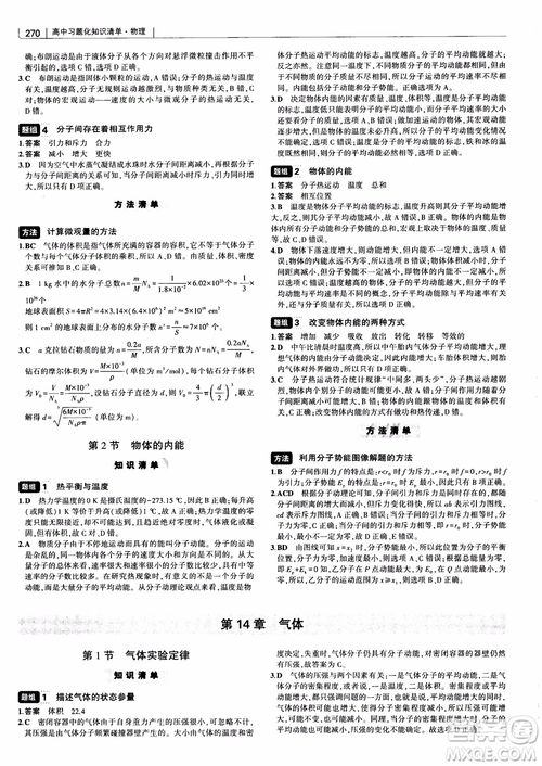 2019版高考高中習題化知識清單物理參考答案