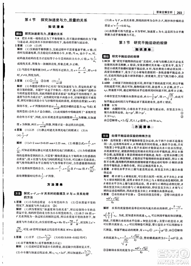 2019版高考高中習題化知識清單物理參考答案