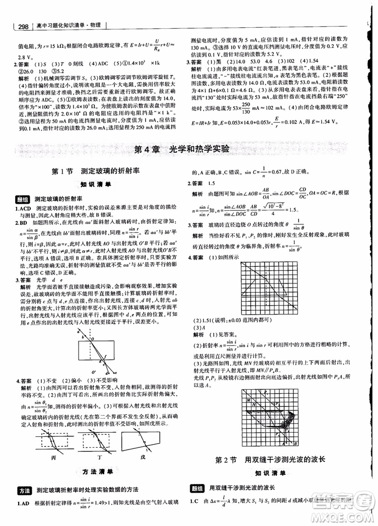 2019版高考高中習題化知識清單物理參考答案