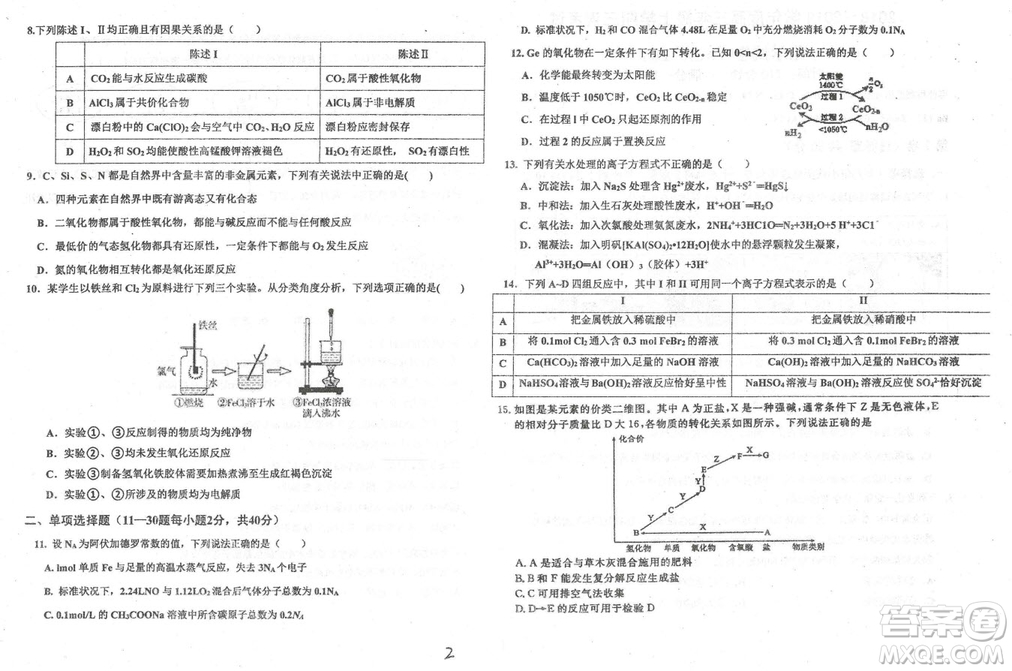 2019屆河北省衡水中學(xué)高三上學(xué)期三調(diào)考試化學(xué)試題及答案