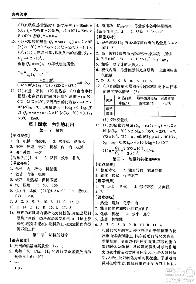 2018年課時(shí)必勝物理九年級(jí)上冊(cè)人教版參考答案