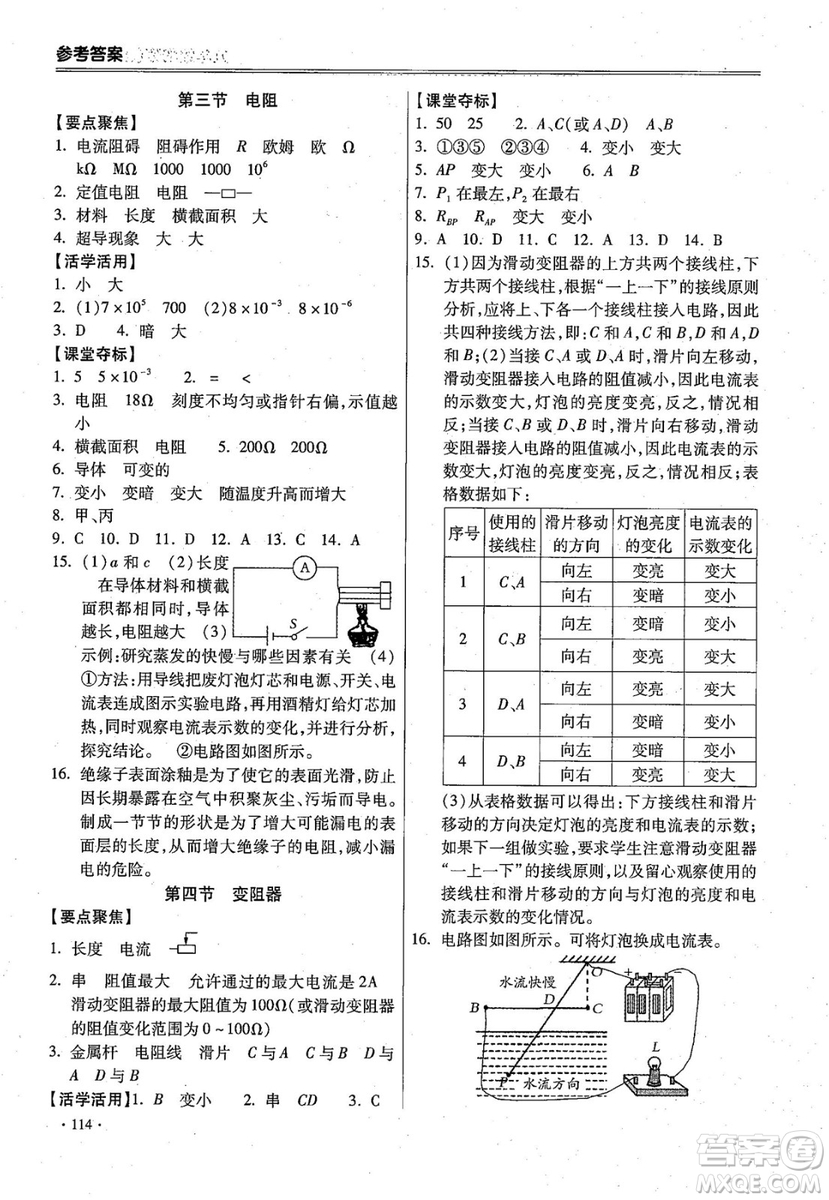 2018年課時(shí)必勝物理九年級(jí)上冊(cè)人教版參考答案