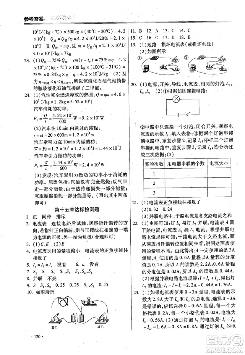 2018年課時(shí)必勝物理九年級(jí)上冊(cè)人教版參考答案