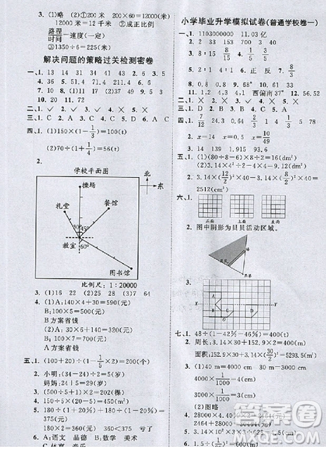 2018陽光同學(xué)一線名師全優(yōu)好卷六年級下冊數(shù)學(xué)北師版參考答案