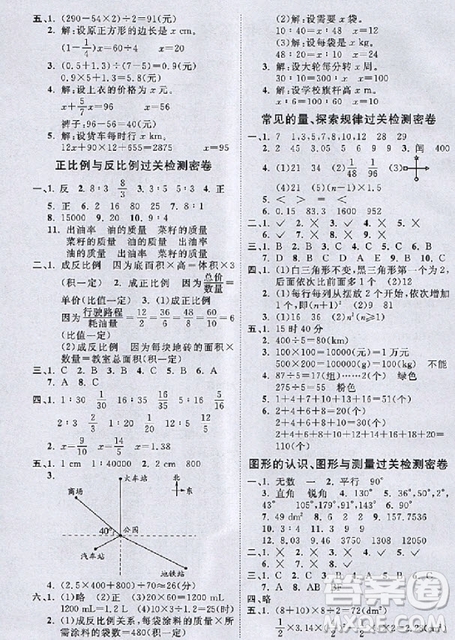 2018陽光同學(xué)一線名師全優(yōu)好卷六年級下冊數(shù)學(xué)北師版參考答案