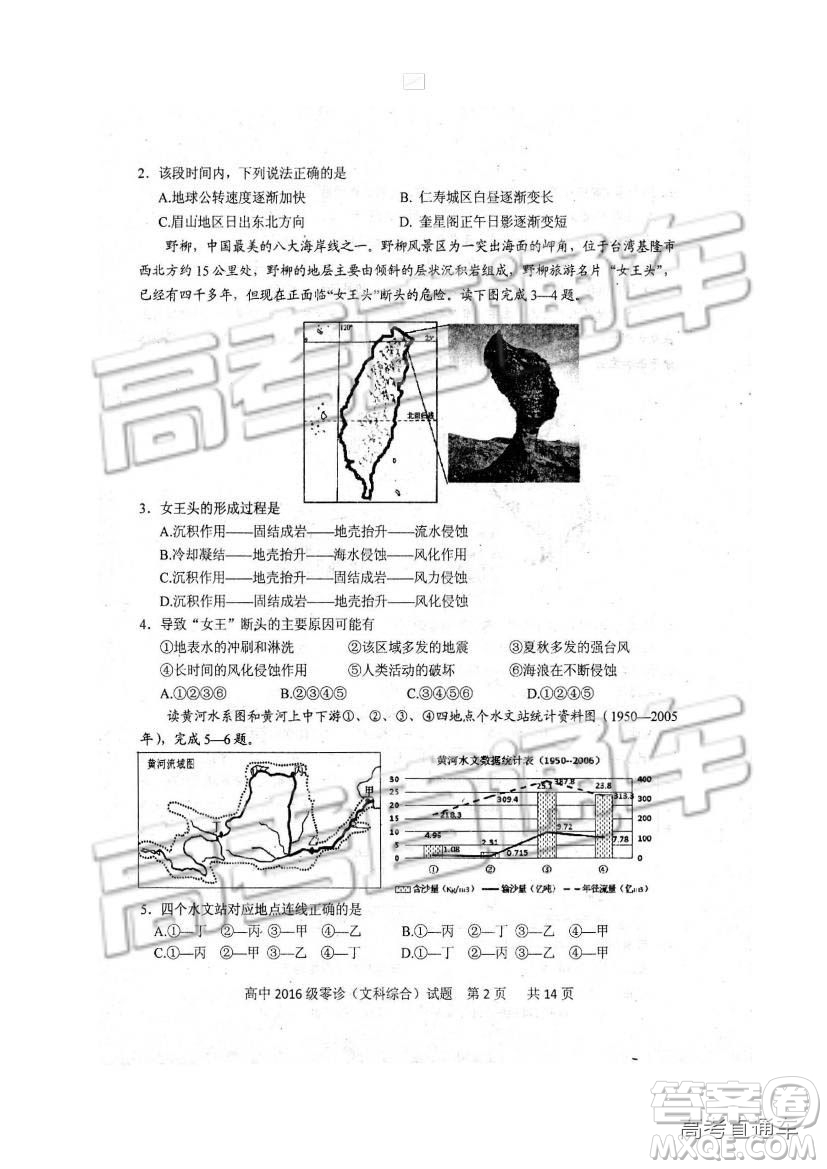 2019四川省仁壽縣高三11月份零診測試文綜試題及參考答案