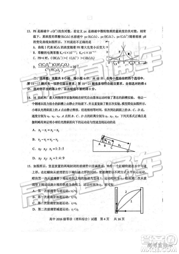 2019四川省仁壽縣高三11月份零診測(cè)試?yán)砭C試題及參考答案