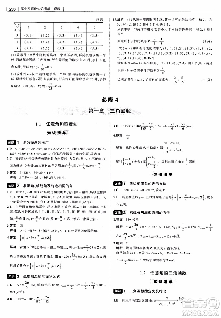 曲一線2019版高中習(xí)題化知識(shí)清單理數(shù)參考答案