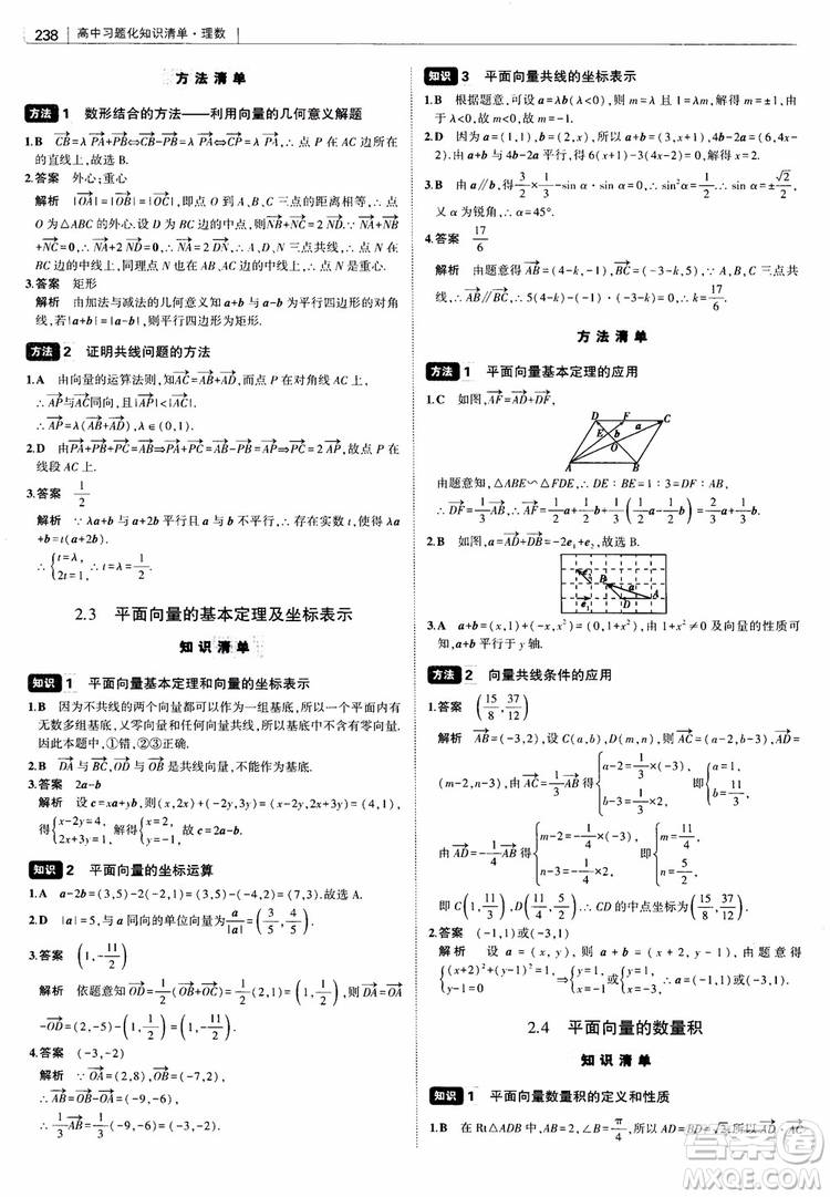 曲一線2019版高中習(xí)題化知識(shí)清單理數(shù)參考答案