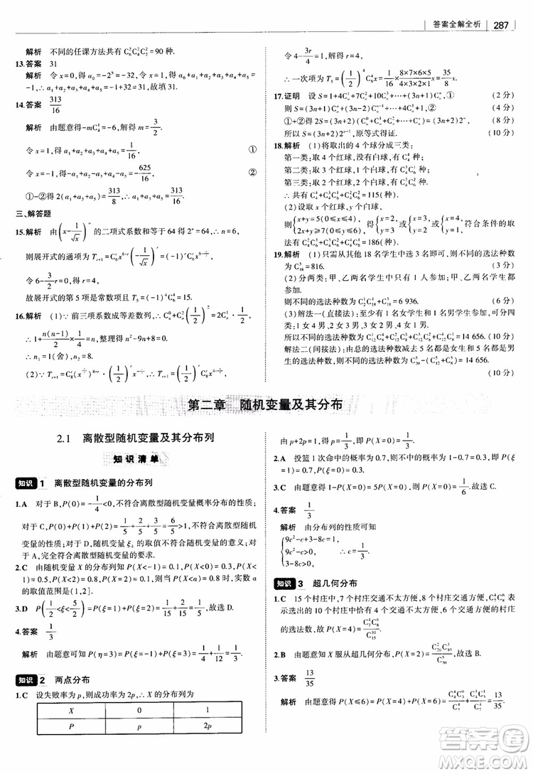 曲一線2019版高中習(xí)題化知識(shí)清單理數(shù)參考答案