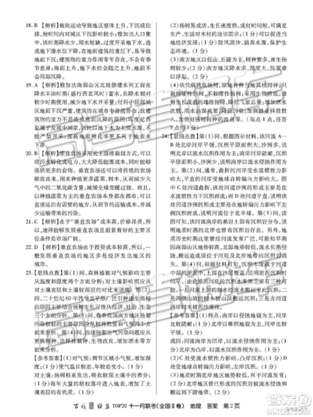 百校聯(lián)盟2019屆TOP20十一月聯(lián)考全國Ⅱ卷地理試卷及參考答案