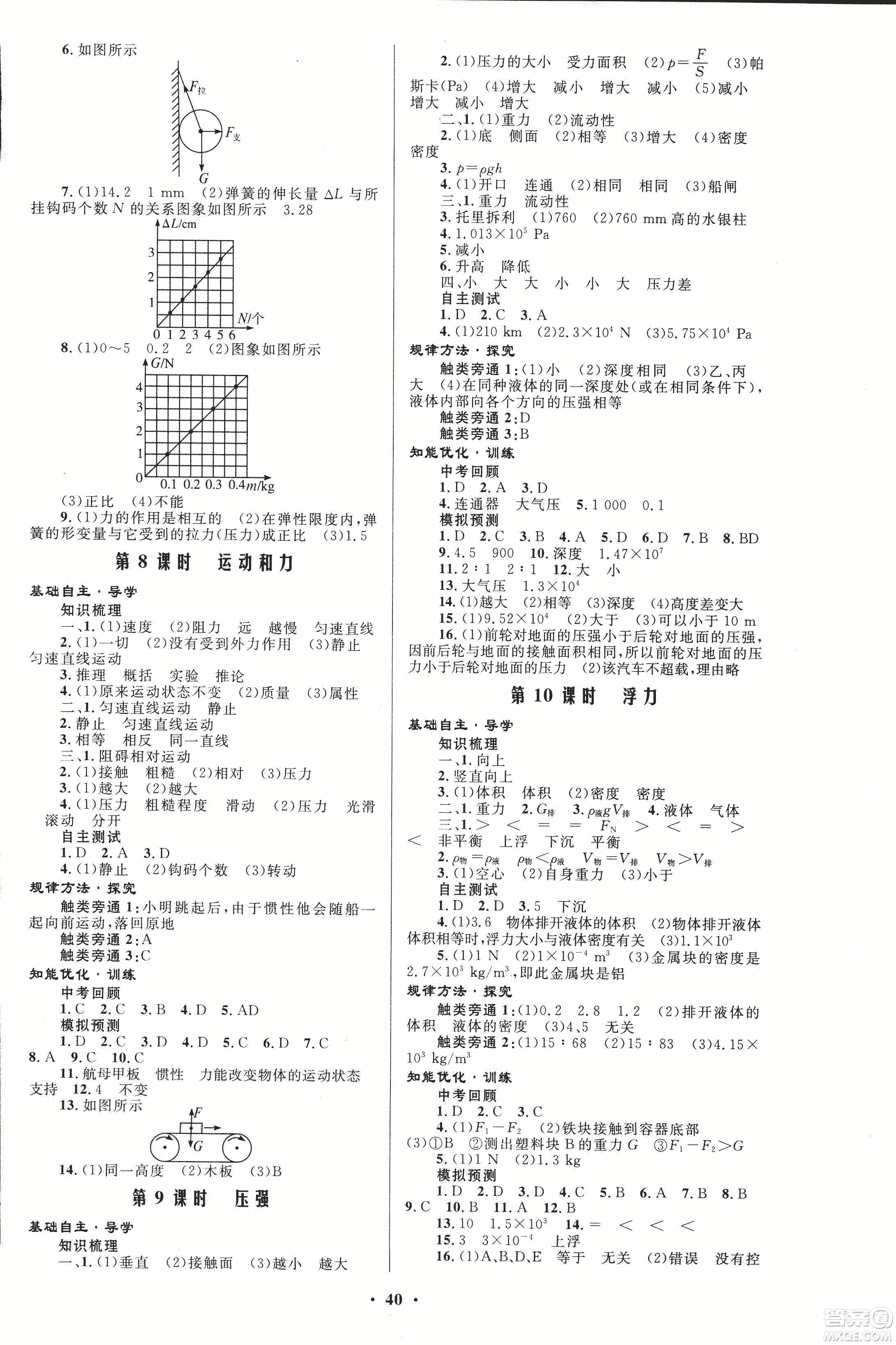 人教版2018年初中總復習優(yōu)化設計物理參考答案