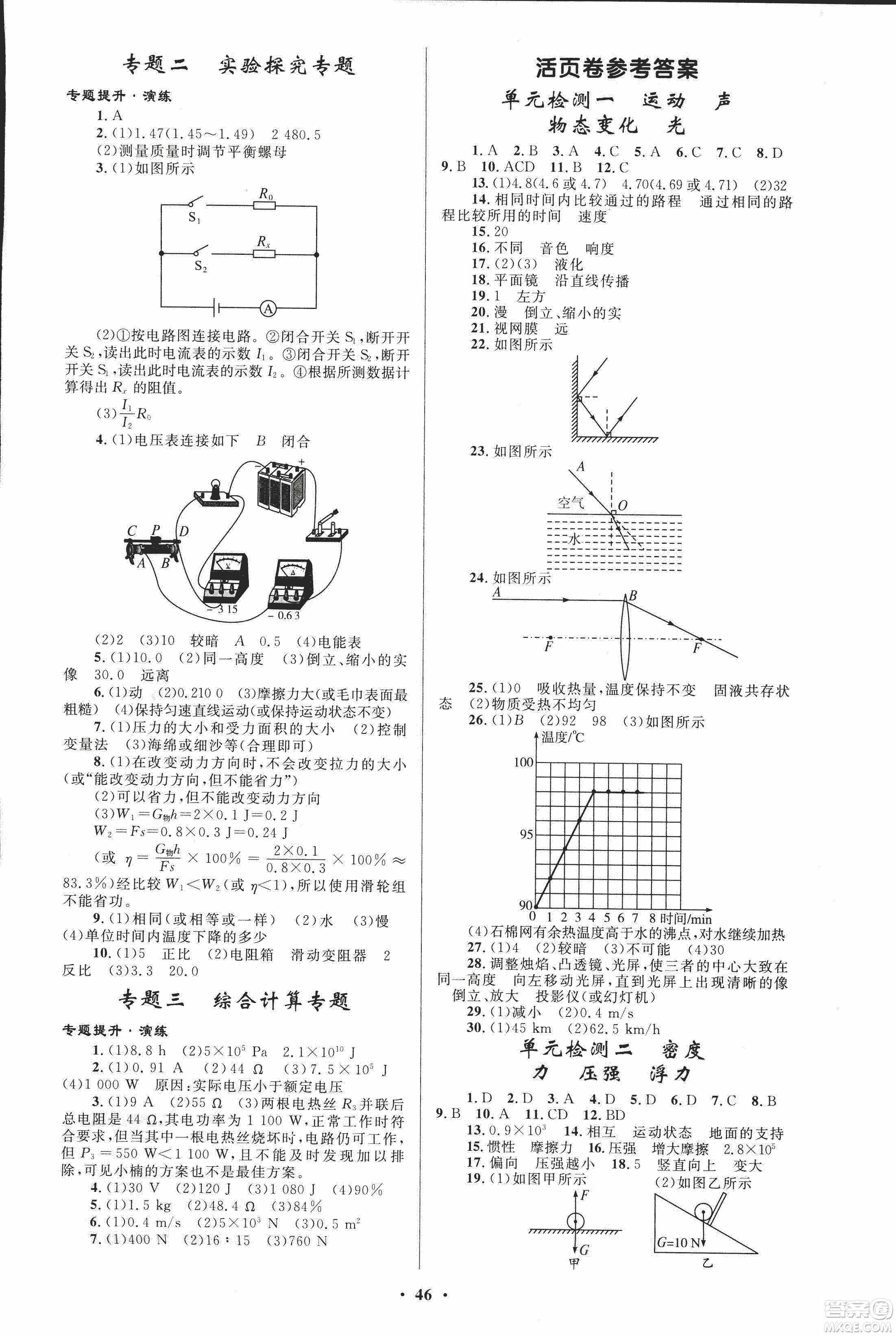 人教版2018年初中總復習優(yōu)化設計物理參考答案