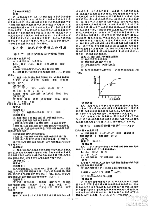 2018年高中同步學(xué)考優(yōu)化設(shè)計(jì)生物必修1人教版參考答案