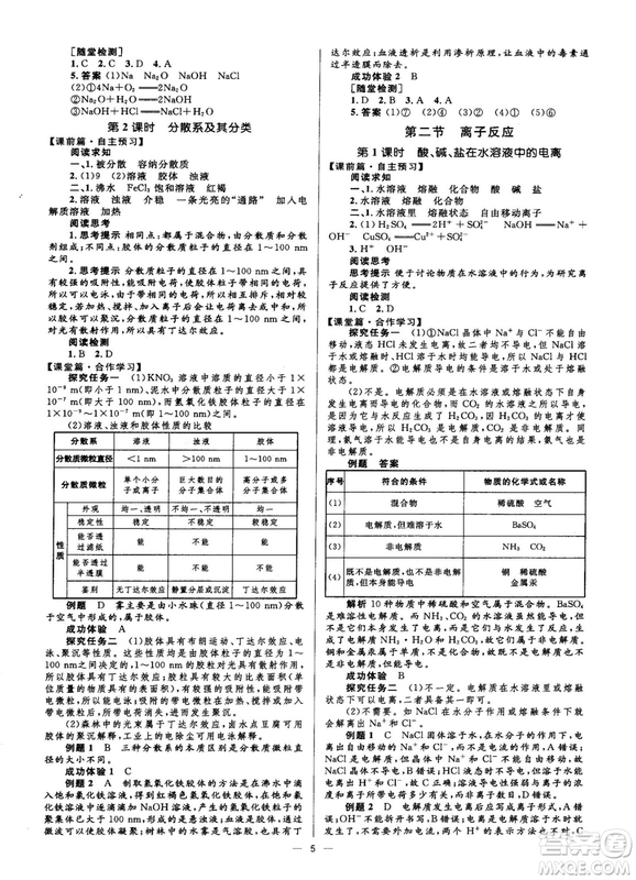 高中同步學(xué)考2018年優(yōu)化設(shè)計(jì)化學(xué)必修1人教版答案