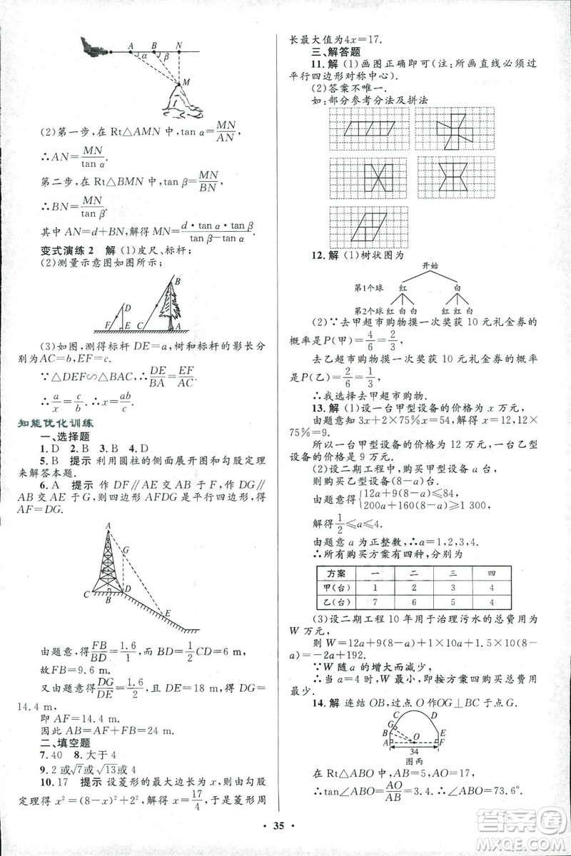 2018年初中總復(fù)習(xí)優(yōu)化設(shè)計(jì)浙江專(zhuān)版數(shù)學(xué)參考答案