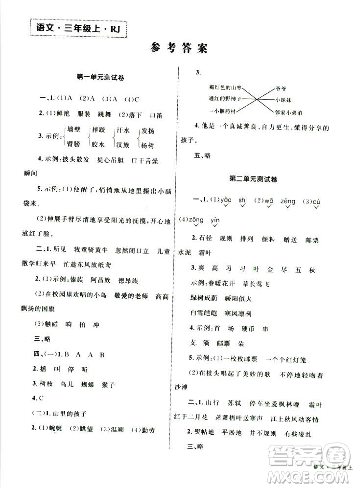 2018版人教版優(yōu)化設(shè)計(jì)單元測(cè)試卷三年級(jí)數(shù)學(xué)上冊(cè)參考語(yǔ)文