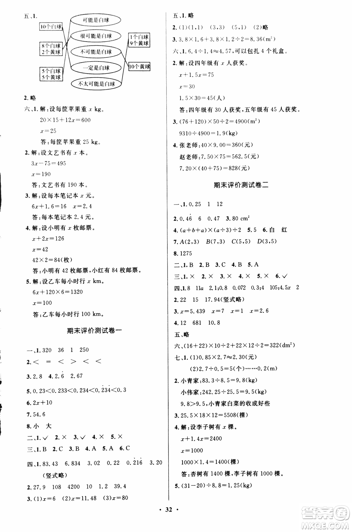 2018年小學同步測控優(yōu)化設(shè)計五年級數(shù)學上冊人教版參考答案