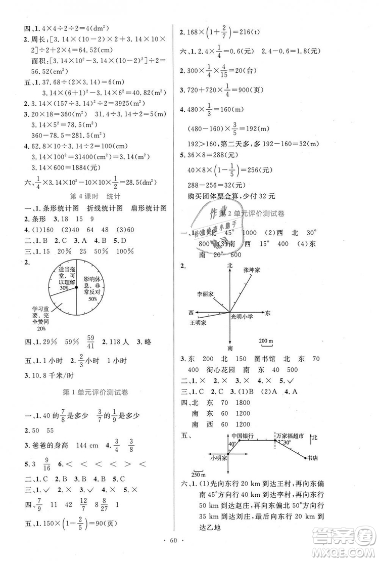 人教增強版2018小學同步測控優(yōu)化設計6年級上冊數(shù)學答案