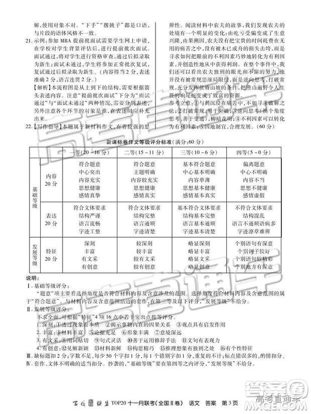 百校聯(lián)盟2019屆TOP20十一月聯(lián)考全國Ⅱ卷語文試題及參考答案