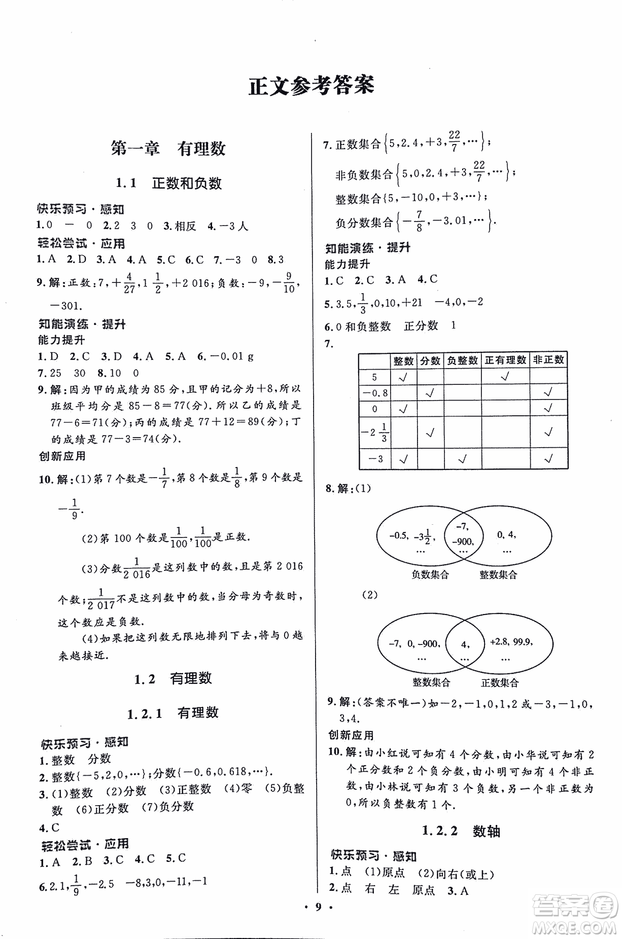 福建專版2018年人教版初中同步測控優(yōu)化設計七年級上冊數學答案