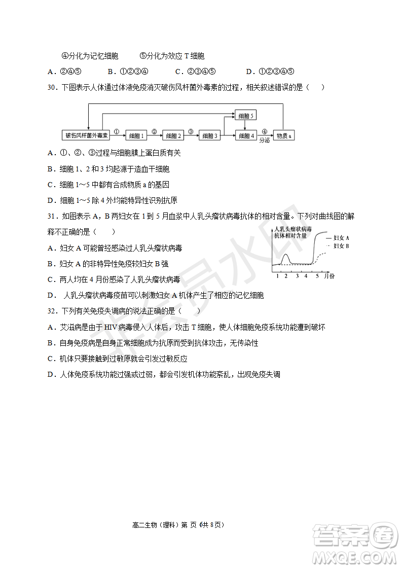 2018-2019宿州市十三所重點(diǎn)中學(xué)上學(xué)期期中檢測(cè)高二理科生物試卷答案