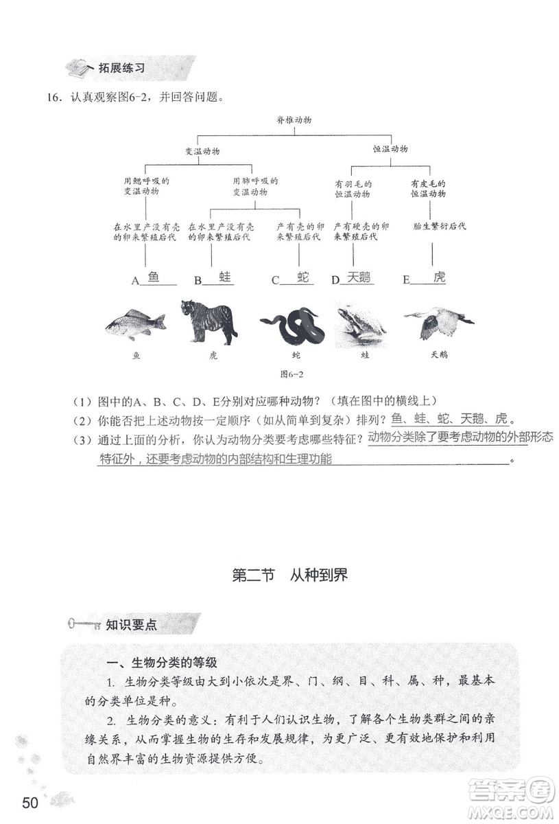 9787550720619知識與能力訓練2018年生物學八年級上冊人教版答案