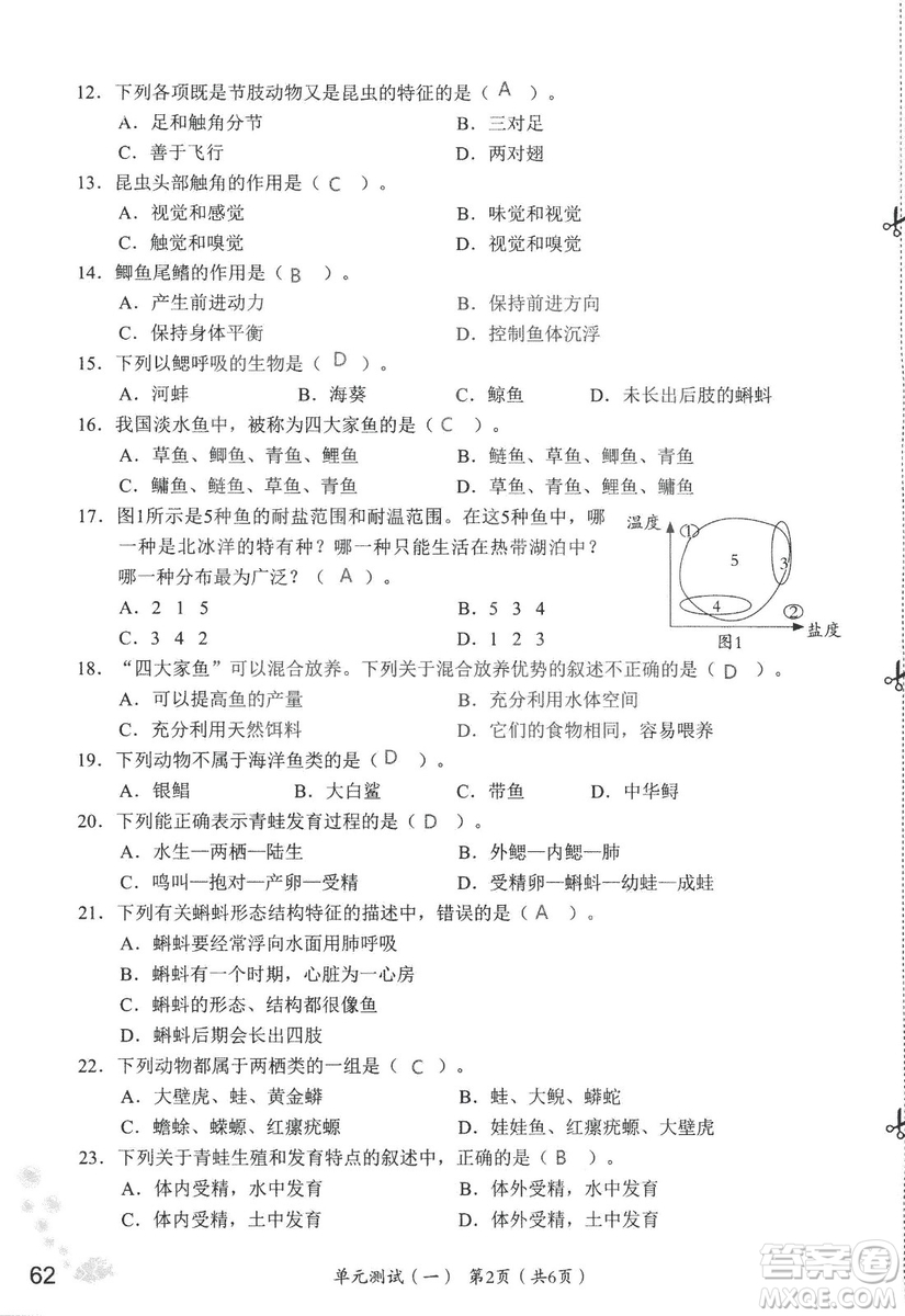 9787550720619知識與能力訓練2018年生物學八年級上冊人教版答案