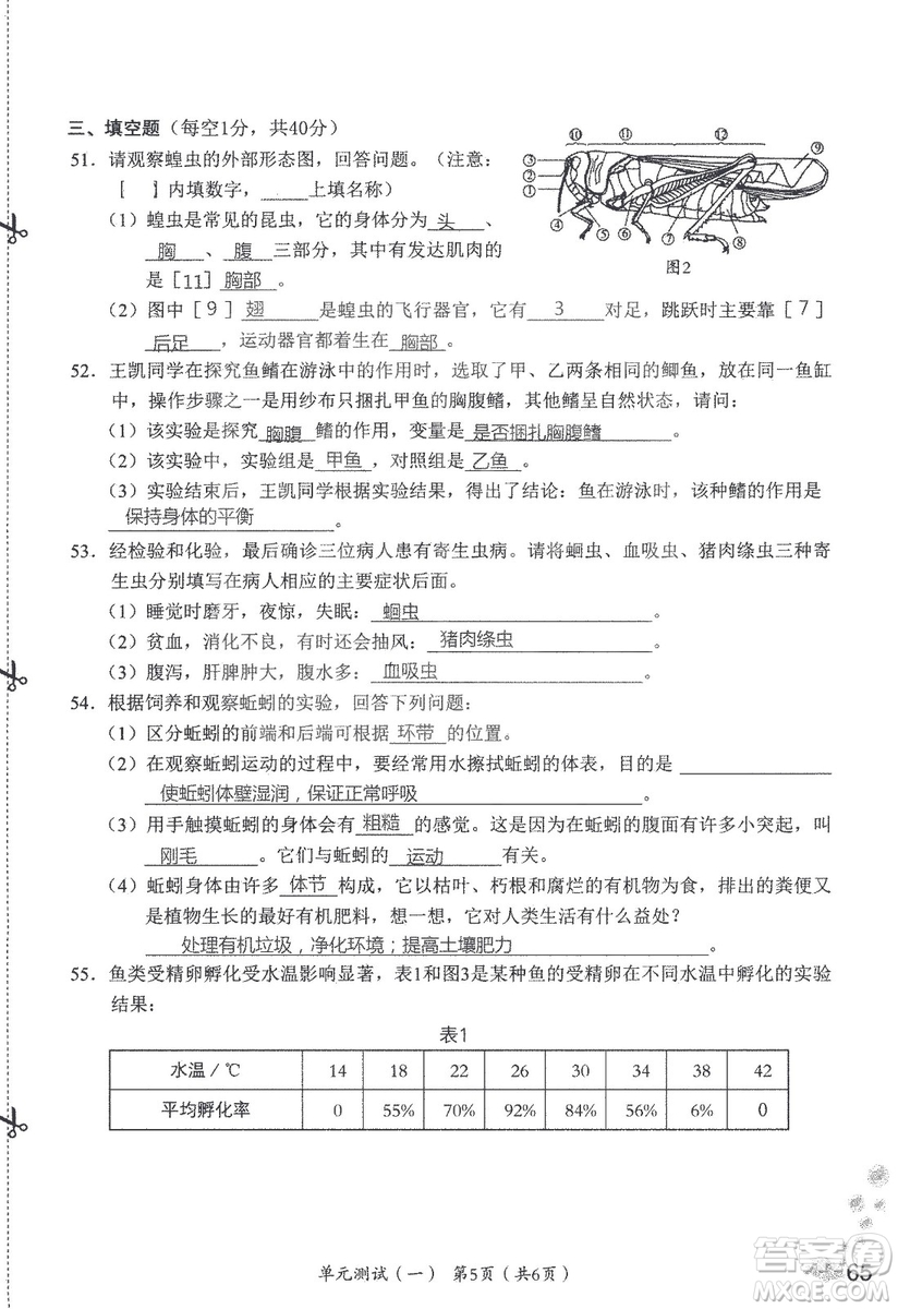 9787550720619知識與能力訓練2018年生物學八年級上冊人教版答案