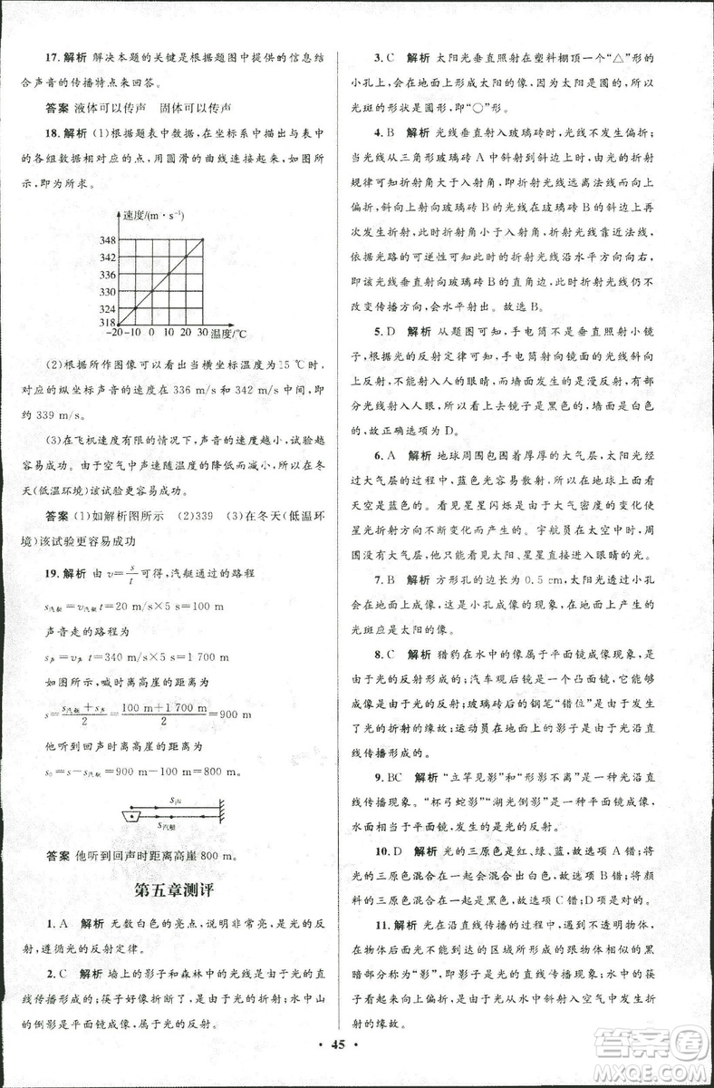 2018年初中同步測(cè)控優(yōu)化設(shè)計(jì)八年級(jí)上冊(cè)物理北師大版參考答案