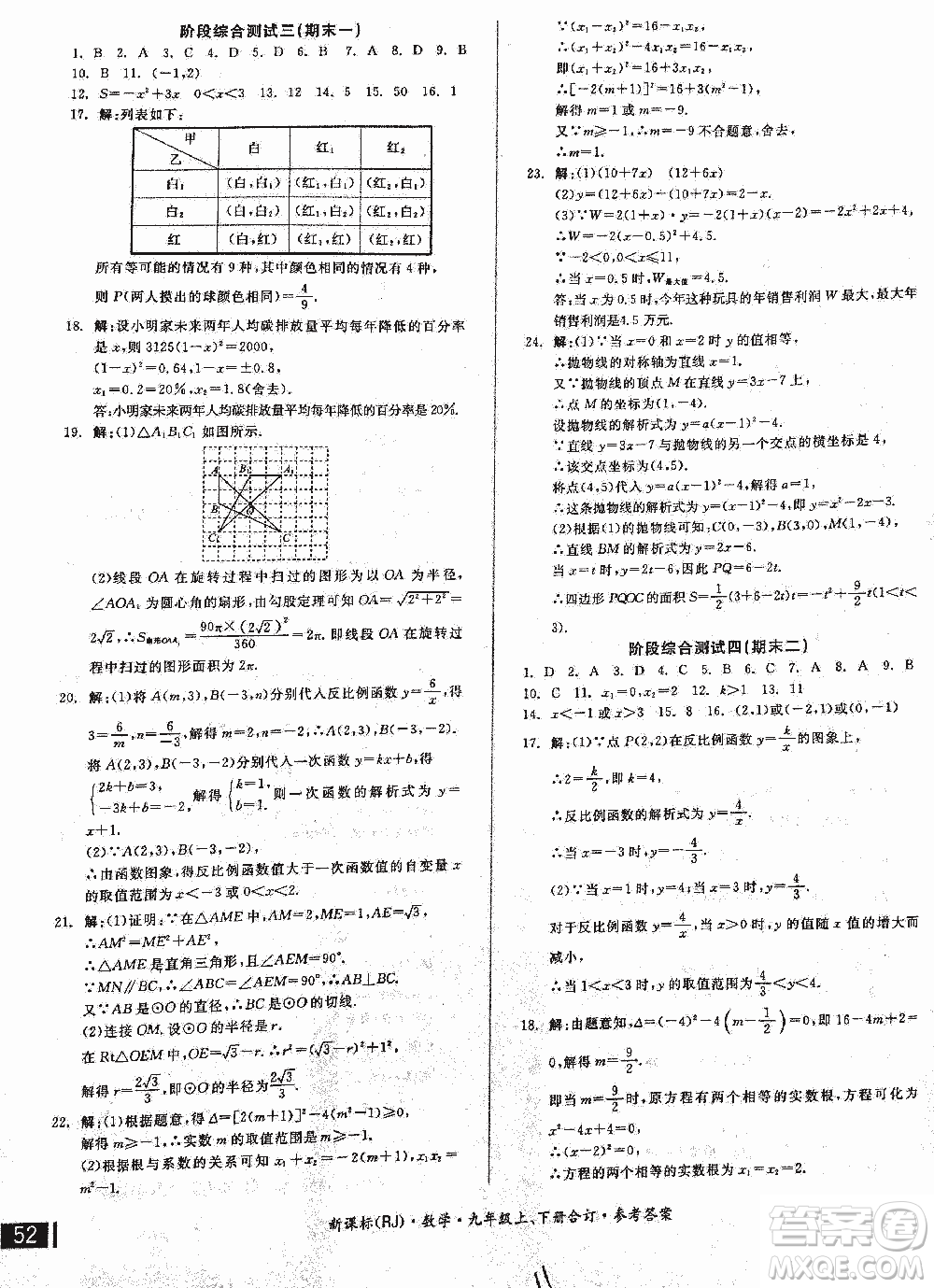 2018全品小復(fù)習(xí)數(shù)學(xué)九年級(jí)全一冊(cè)新課標(biāo)人教版答案