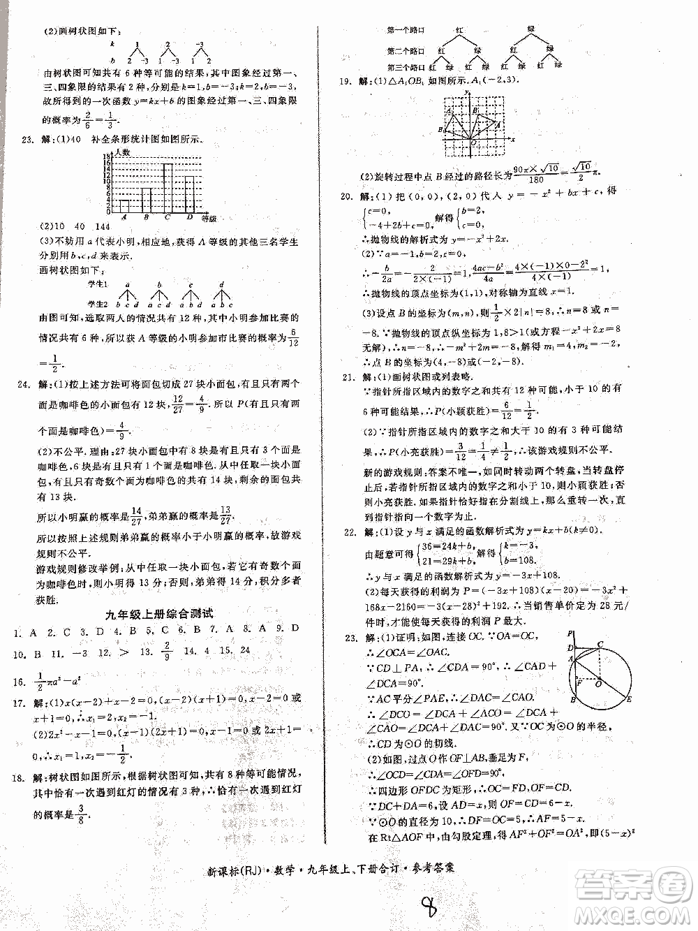 2018全品小復(fù)習(xí)數(shù)學(xué)九年級(jí)全一冊(cè)新課標(biāo)人教版答案