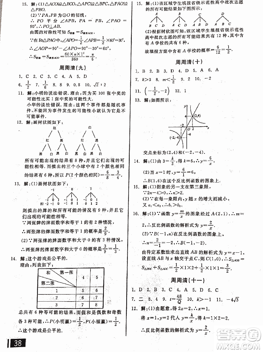 2018全品小復(fù)習(xí)數(shù)學(xué)九年級(jí)全一冊(cè)新課標(biāo)人教版答案