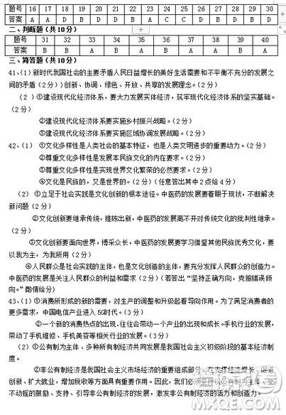 江蘇省江陰四校2018-2019學(xué)年高一上學(xué)期期中考試政治試題參考答案