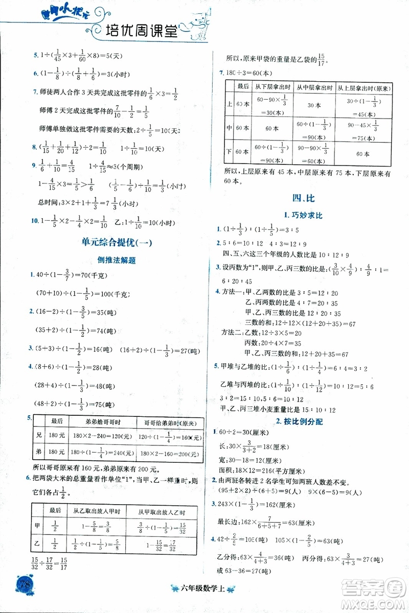 9787508845357黃岡小狀元培優(yōu)周課堂六年級上數(shù)學2018參考答案