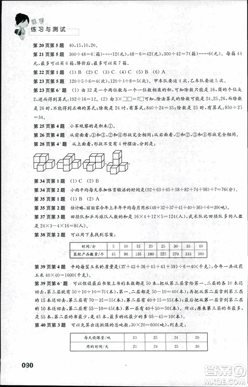 2018年蘇教版練習(xí)與測(cè)試小學(xué)數(shù)學(xué)4年級(jí)上冊(cè)參考答案