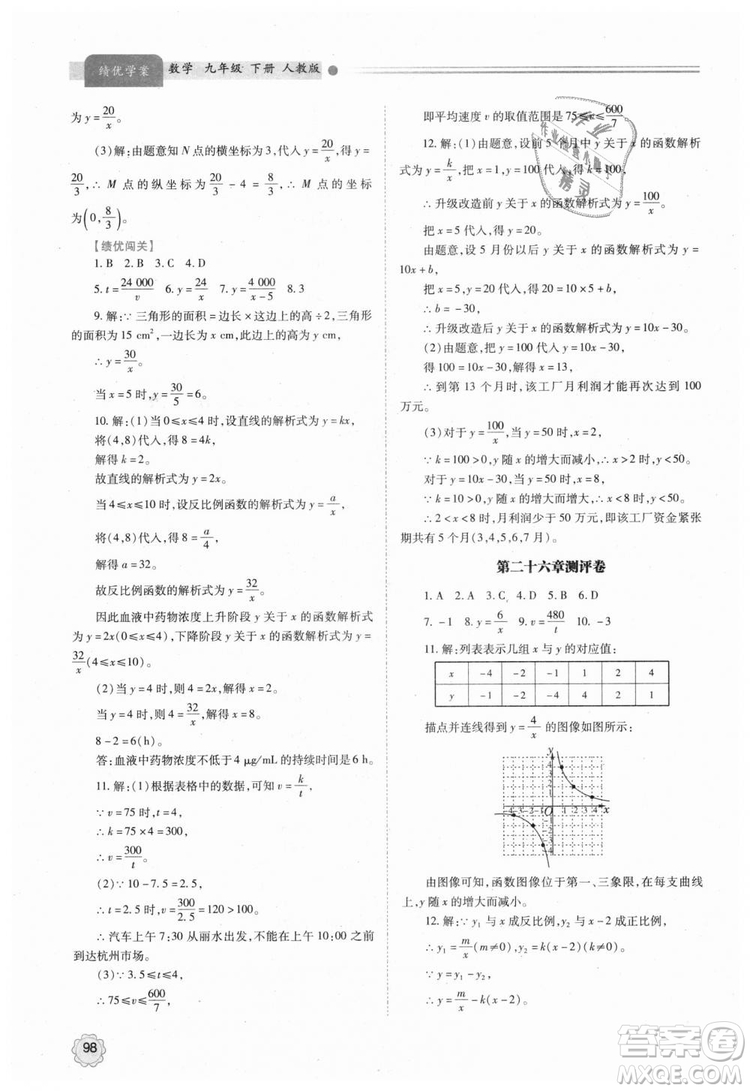 人教版2018年績(jī)優(yōu)學(xué)案九年級(jí)上下冊(cè)合訂本數(shù)學(xué)參考答案