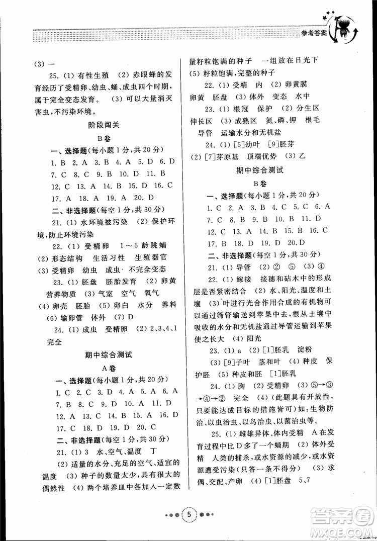 2018年濟(jì)南版初中導(dǎo)學(xué)與訓(xùn)練生物學(xué)八年級(jí)上冊(cè)參考答案