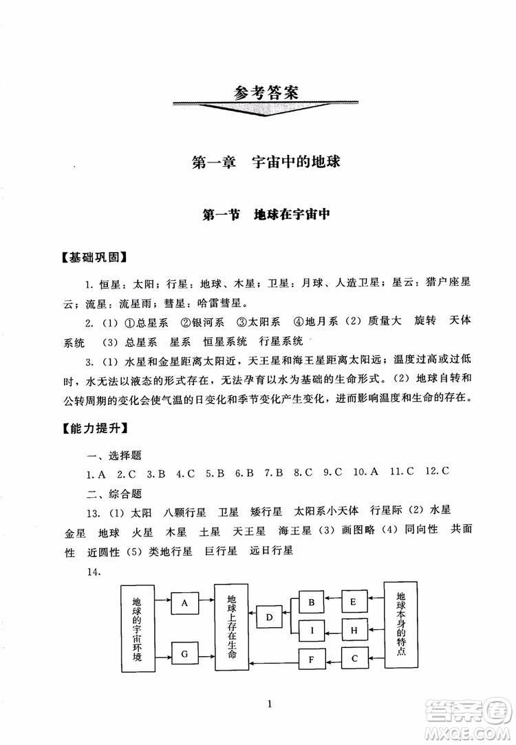 京師普教2018海淀名師伴你學(xué)同步學(xué)練測高中地理必修1參考答案