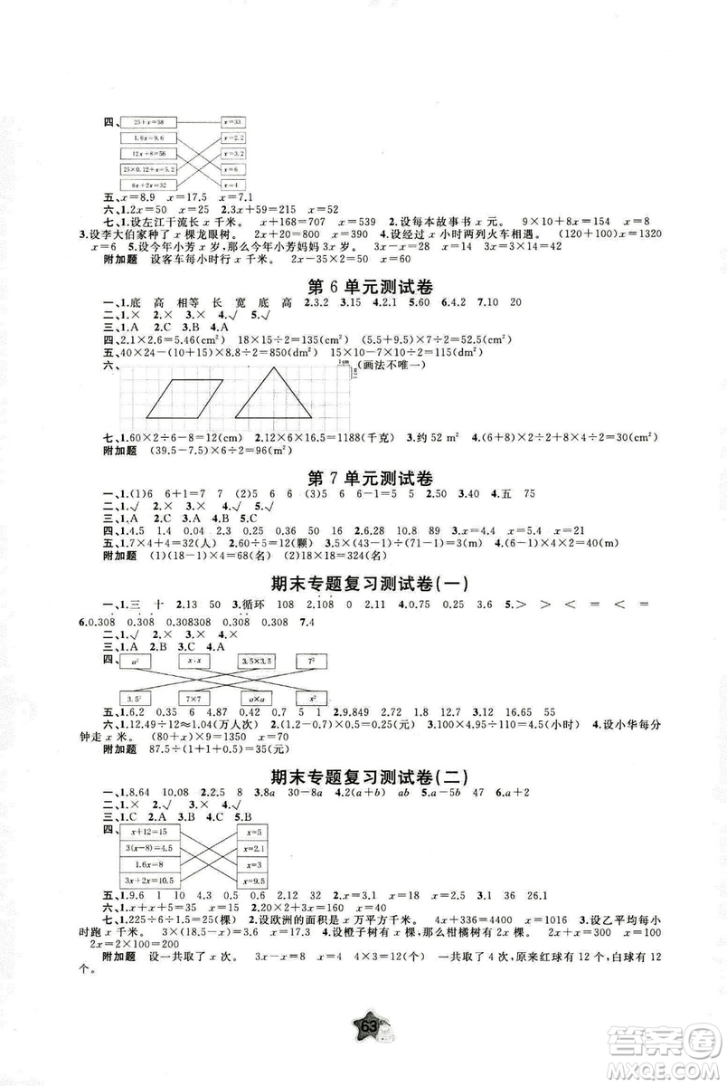 9787549519156新課程學(xué)習(xí)與測(cè)評(píng)2018秋單元雙測(cè)數(shù)學(xué)A版五年級(jí)上冊(cè)答案