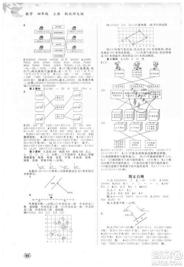 2018年小學(xué)新課程學(xué)習(xí)與測評同步學(xué)習(xí)數(shù)學(xué)北師大版四年級上冊答案